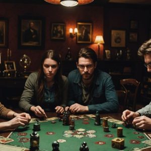 Freunde spielen Arkham Horror im gemütlichen Raum